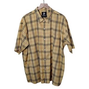 Karl Kani Vintage Yellow and Black with Red Casual Button Down Shirt, 2X